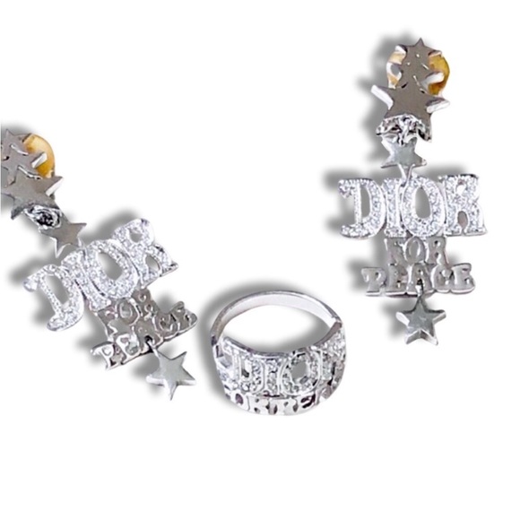 Vintage Christian Dior 70’s Silver Diamanté Crystal Dior For Peace Logo Earrings - Picture 4 of 15